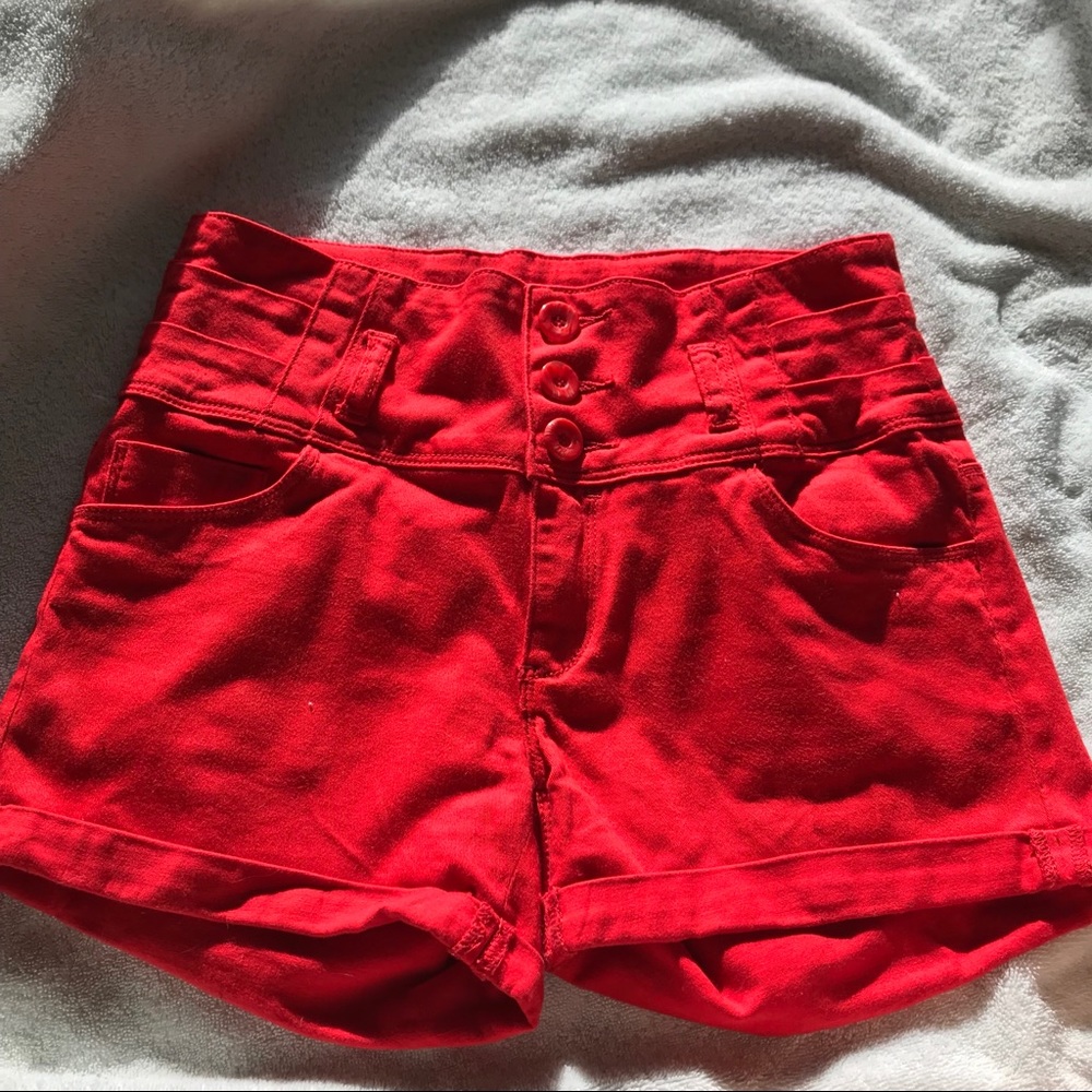 Bright red button up shorts